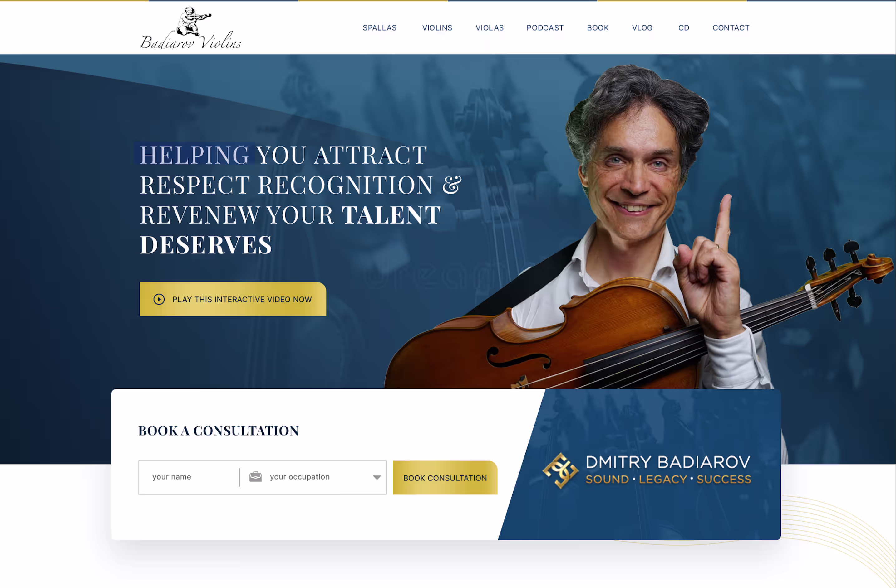 Badiarov Violins crowded, outdated website before the rebuild