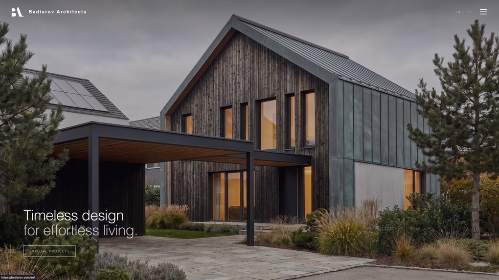 Badiarov Architects founder-led homepage