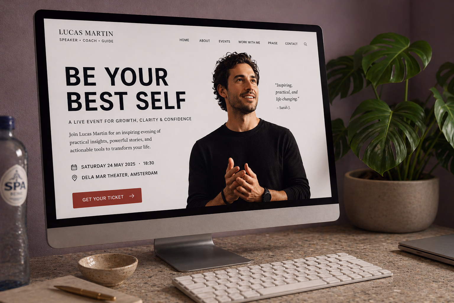 Minimal digital workspace showing website design and code