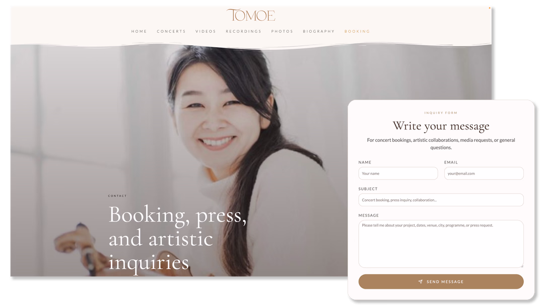 Tomoe contact page and website contact flow